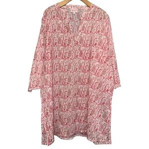 Top it Off Women’s Size XL Pink White Cotton Split Neck Midi Cover Up